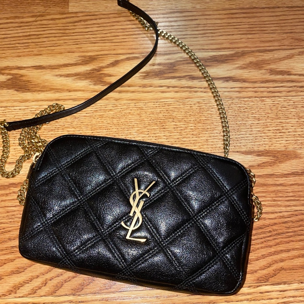 Authentic YSL Saint Laurent Quilted Lambskin Double Zip Becky - Black